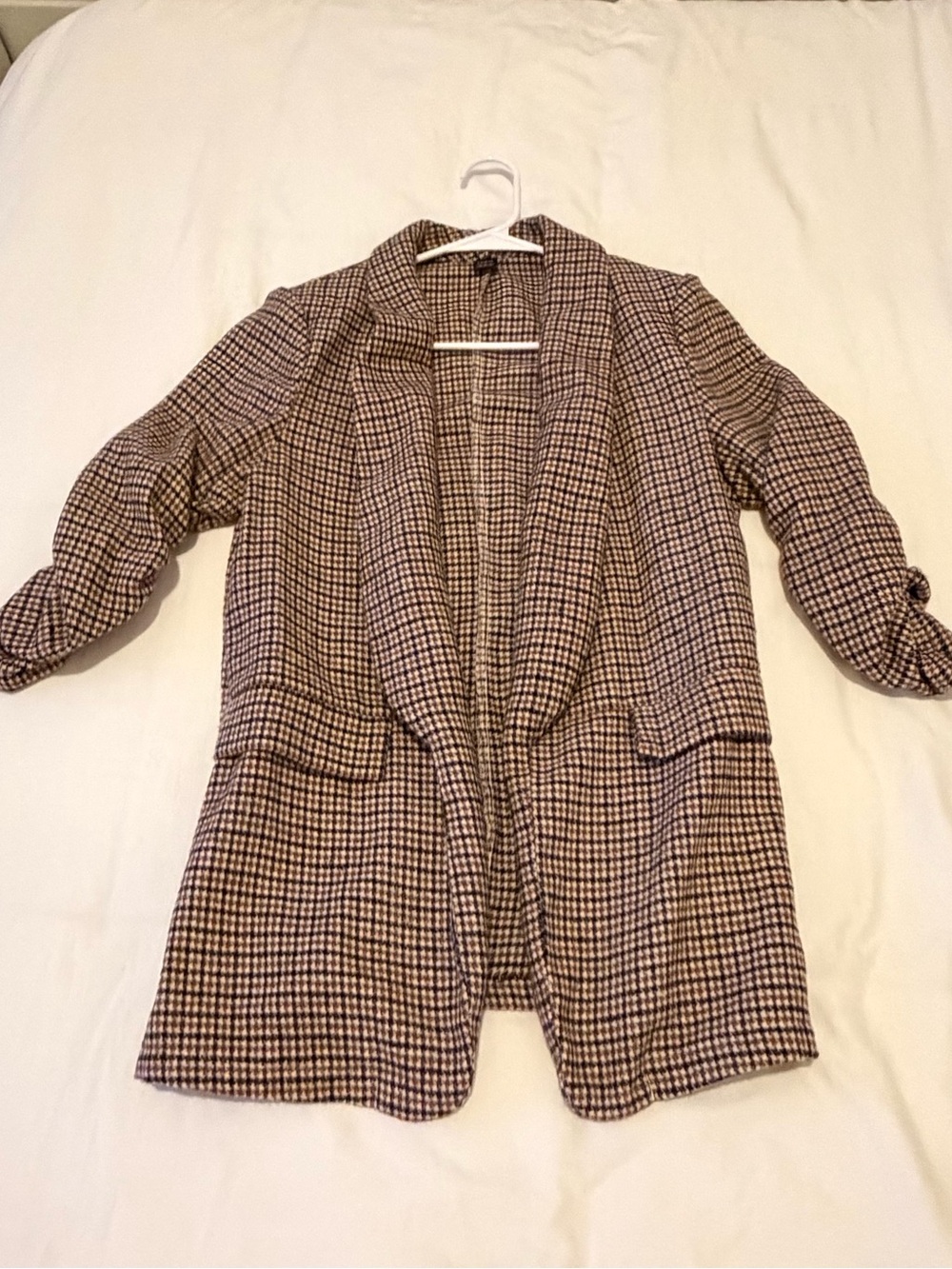 Checked Open-Front Women's Blazer Jacket in Brown